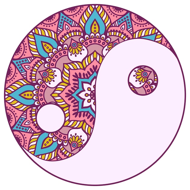 Vector mandala colorido de yin y yang