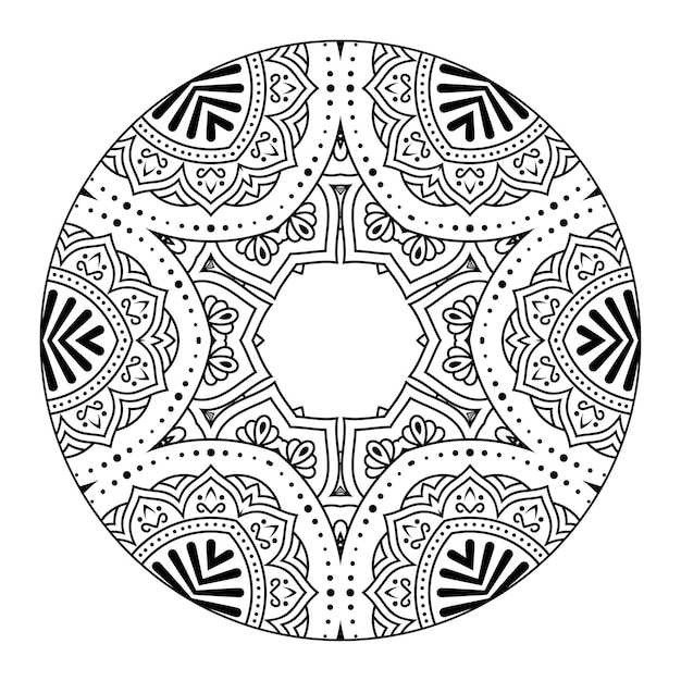 Mandala de contorno para libro de colorear, patrón de terapia antiestrés, adorno redondo decorativo