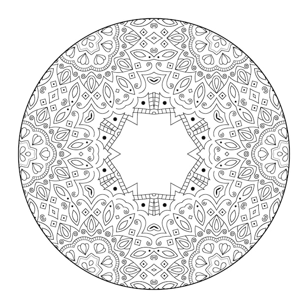 Mandala de contorno para libro de colorear, patrón de terapia antiestrés, adorno redondo decorativo