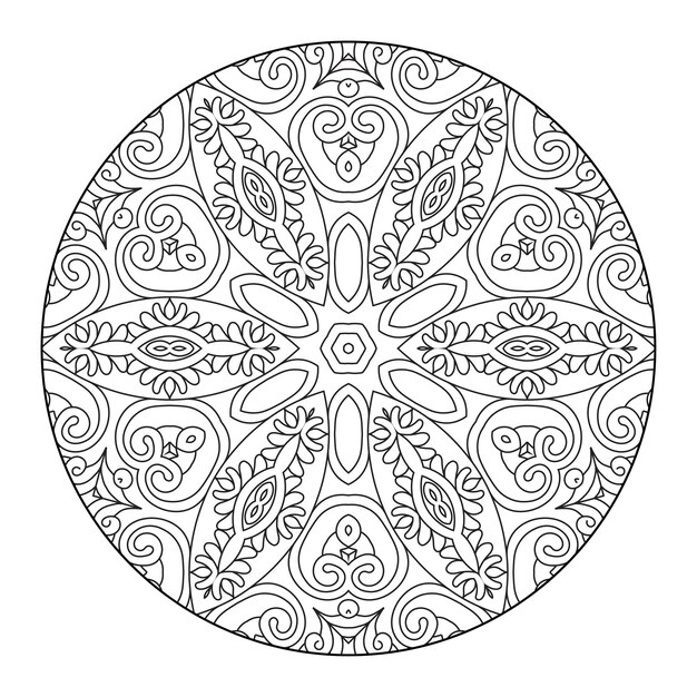 Mandala de contorno para libro de colorear, patrón de terapia antiestrés, adorno redondo decorativo