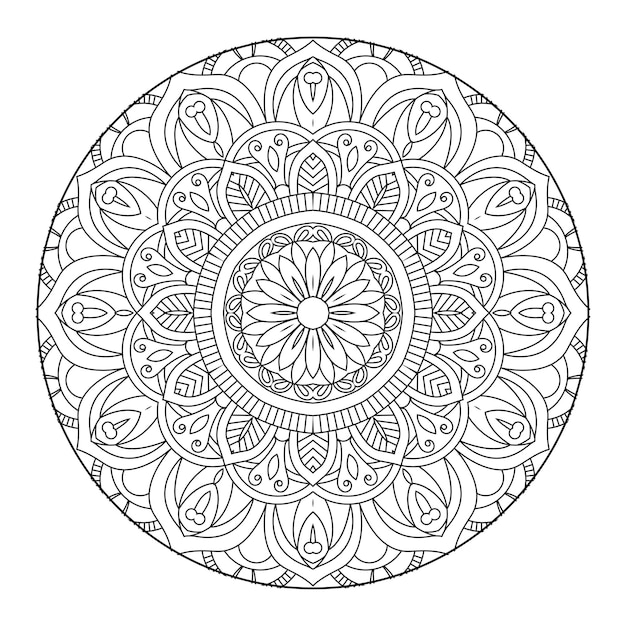 Mandala de contorno para libro de colorear, patrón de terapia antiestrés, adorno redondo decorativo