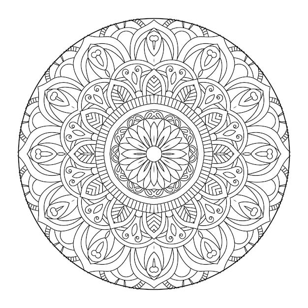 Mandala de contorno para libro de colorear, patrón de terapia antiestrés, adorno redondo decorativo