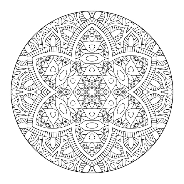 Mandala de contorno para libro de colorear, patrón de terapia antiestrés, adorno redondo decorativo