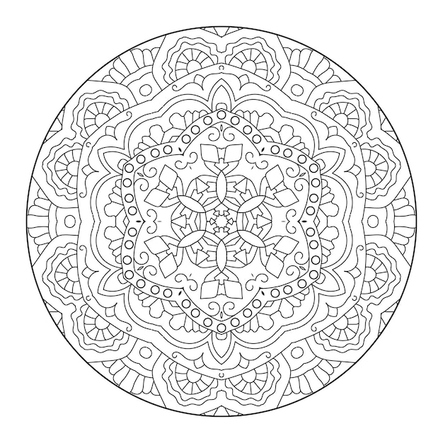 Mandala de contorno para libro de colorear, patrón de terapia antiestrés, adorno redondo decorativo