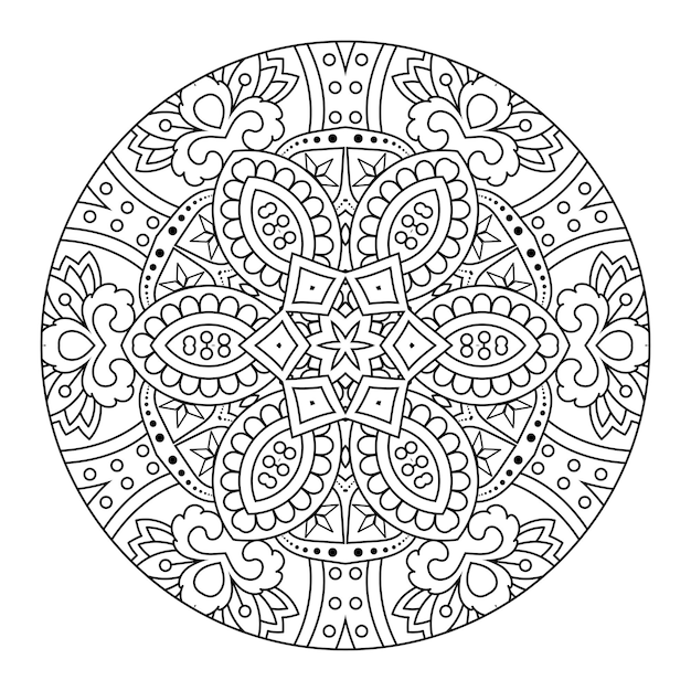 Mandala de contorno para libro de colorear, patrón de terapia antiestrés, adorno redondo decorativo