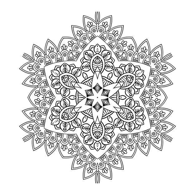 Mandala de contorno para libro de colorear, patrón de terapia antiestrés, adorno redondo decorativo