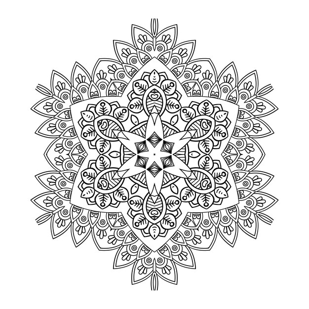 Mandala de contorno para libro de colorear, patrón de terapia antiestrés, adorno redondo decorativo