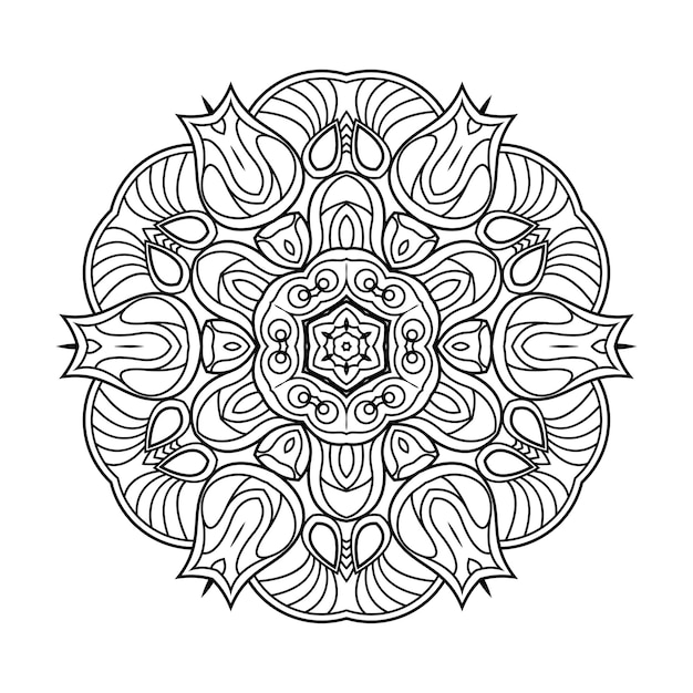 Mandala de contorno para libro de colorear, patrón de terapia antiestrés, adorno redondo decorativo