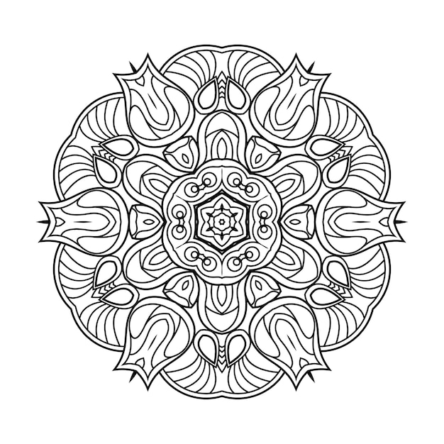 Mandala de contorno para libro de colorear, patrón de terapia antiestrés, adorno redondo decorativo