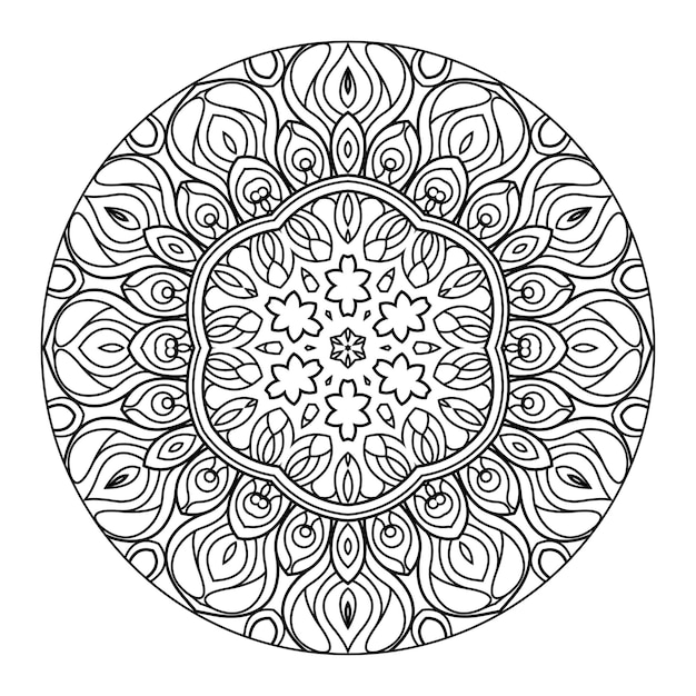 Mandala de contorno para libro de colorear, patrón de terapia antiestrés, adorno redondo decorativo