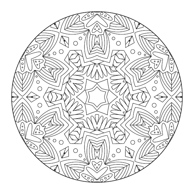 Mandala de contorno para libro de colorear, patrón de terapia antiestrés, adorno redondo decorativo