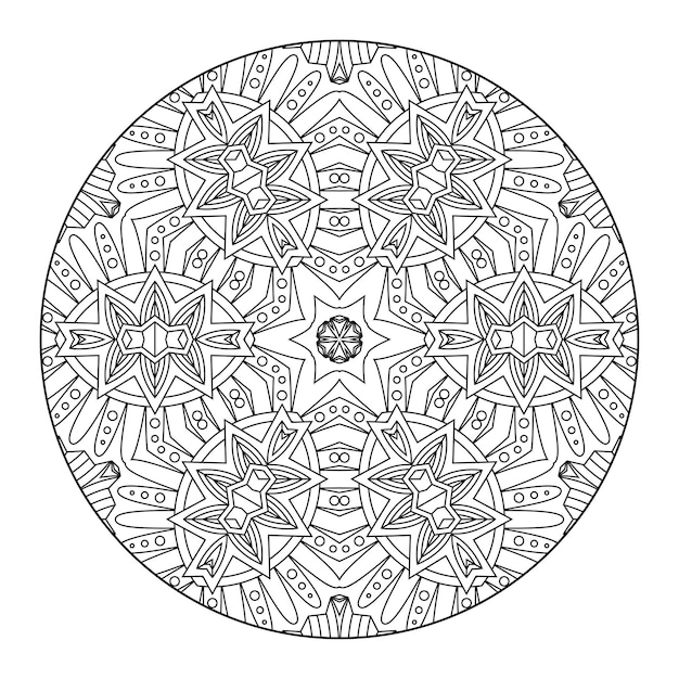 Mandala de contorno para libro de colorear, patrón de terapia antiestrés, adorno redondo decorativo