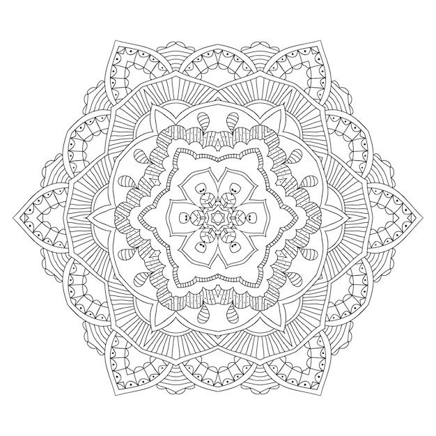 Mandala de contorno para libro de colorear, patrón de terapia antiestrés, adorno redondo decorativo