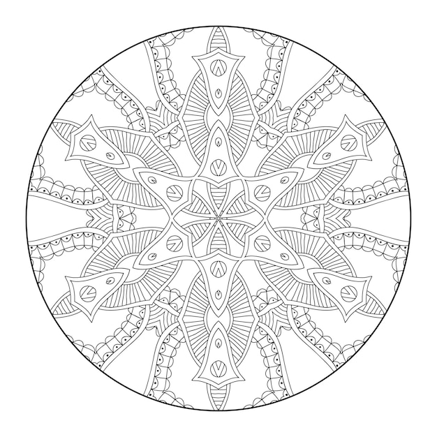 Mandala de contorno para libro de colorear, patrón de terapia antiestrés, adorno redondo decorativo