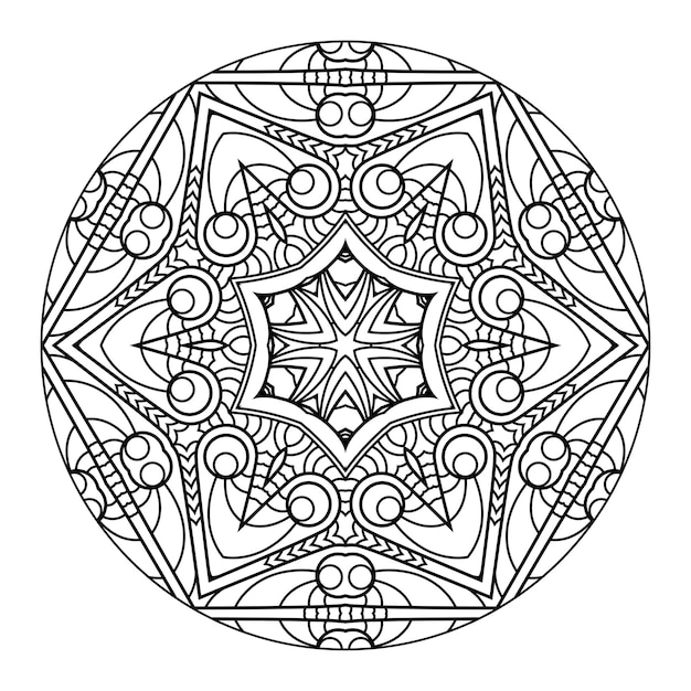 Mandala de contorno para libro de colorear, patrón de terapia antiestrés, adorno redondo decorativo