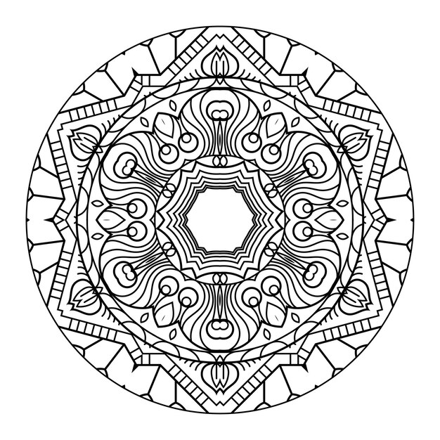 Mandala de contorno para libro de colorear, patrón de terapia antiestrés, adorno redondo decorativo