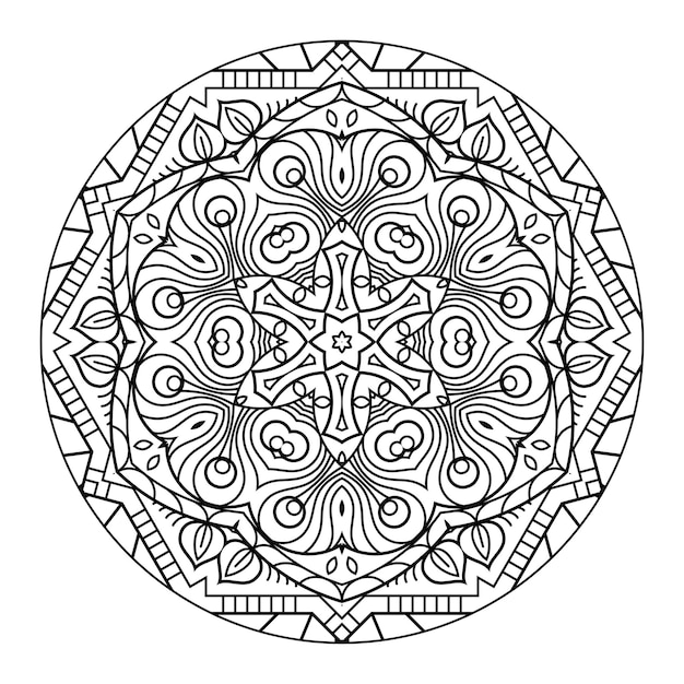 Mandala de contorno para libro de colorear, patrón de terapia antiestrés, adorno redondo decorativo