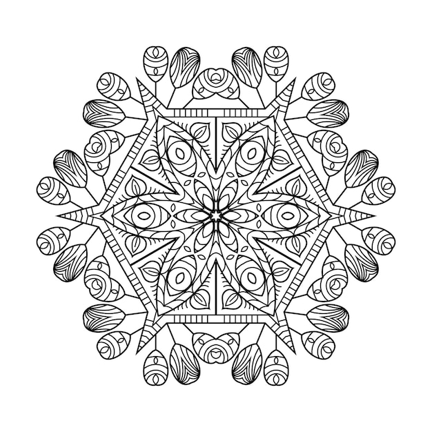 Mandala de contorno para libro de colorear, patrón de terapia antiestrés, adorno redondo decorativo