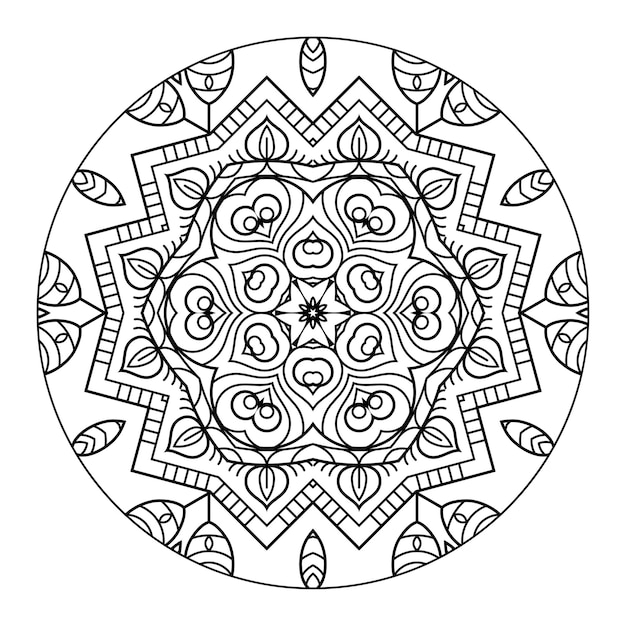 Mandala de contorno para libro de colorear, patrón de terapia antiestrés, adorno redondo decorativo