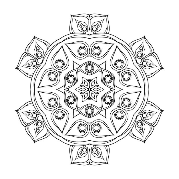 Mandala de contorno para libro de colorear, patrón de terapia antiestrés, adorno redondo decorativo
