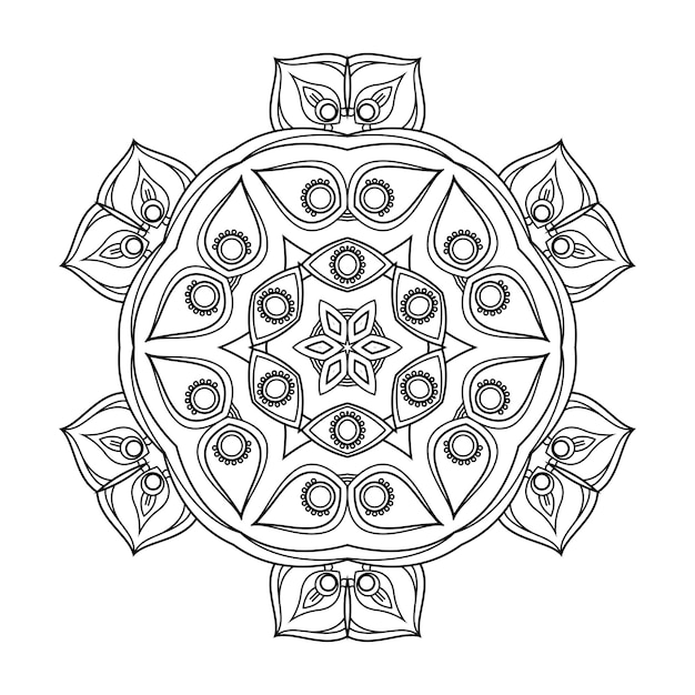 Mandala de contorno para libro de colorear, patrón de terapia antiestrés, adorno redondo decorativo