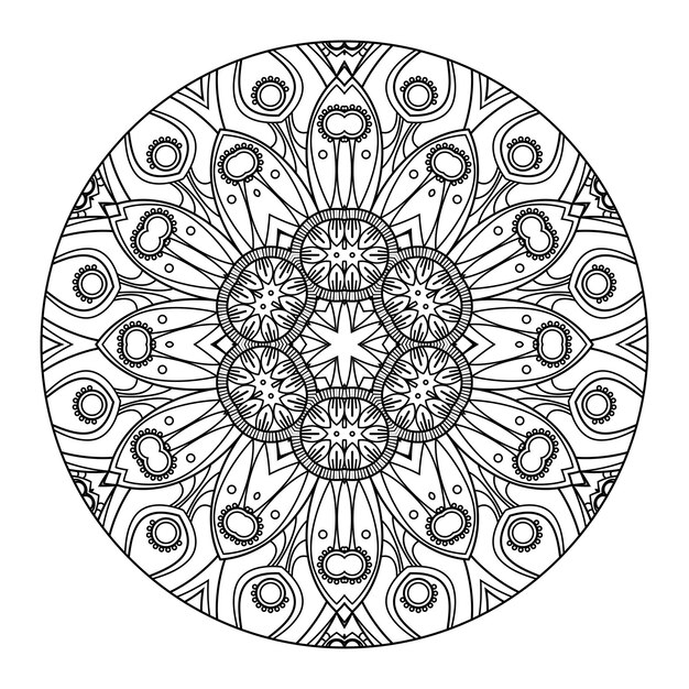 Mandala de contorno para libro de colorear, patrón de terapia antiestrés, adorno redondo decorativo