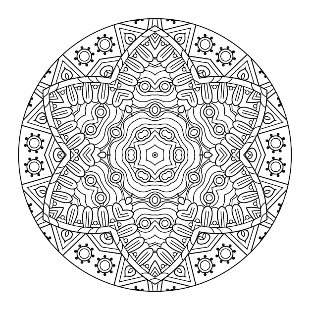 Mandala de contorno para libro de colorear, patrón de terapia antiestrés, adorno redondo decorativo.