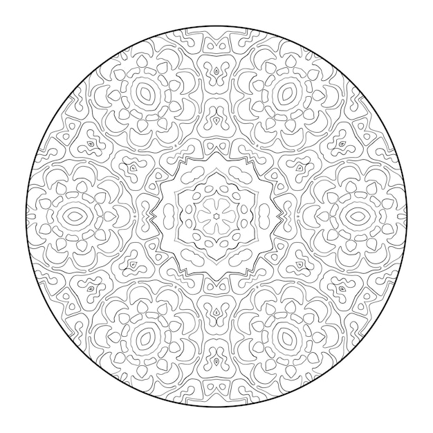 Mandala de contorno para libro de colorear, patrón de terapia antiestrés, adorno redondo decorativo