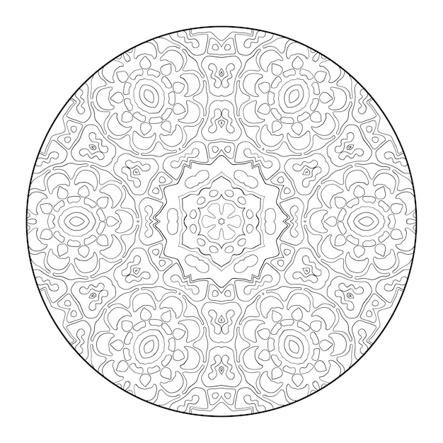 Mandala de contorno para libro de colorear, patrón de terapia antiestrés, adorno redondo decorativo