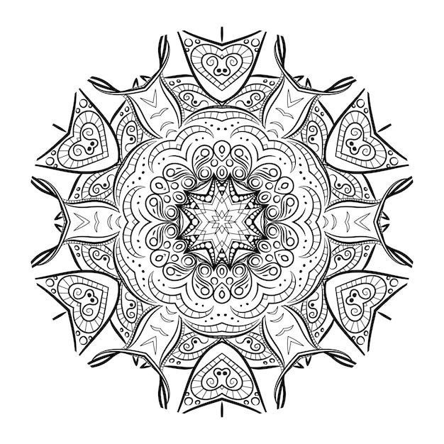 Mandala de contorno para libro de colorear, patrón de terapia antiestrés, adorno redondo decorativo