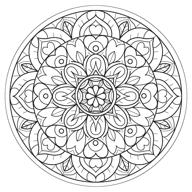 Vector mandala de corazón dibujado a mano para libro de colorear para adultos