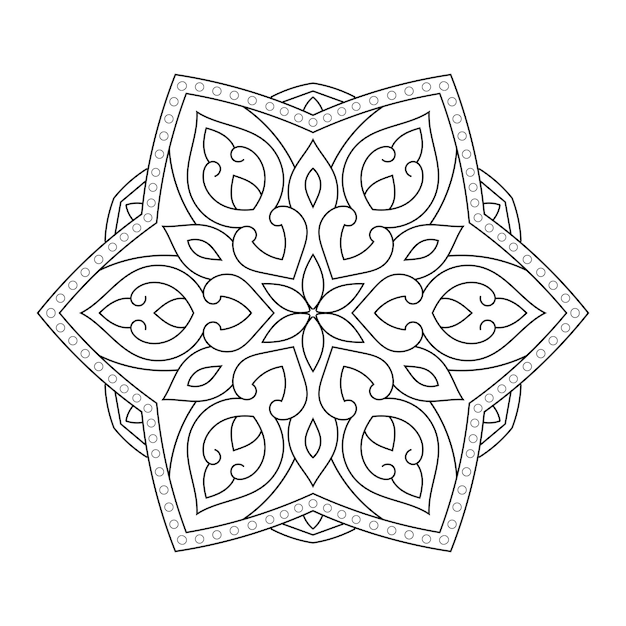 Mandala de corte por láser con patrón ornamental de arte de línea floral detallada página para colorear en blanco y negro