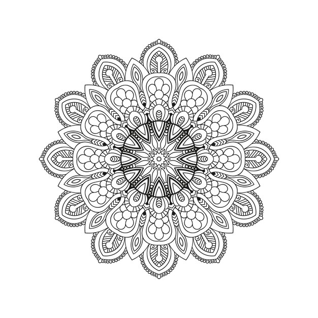 Mandala decorativa para Mehndi, boda, tatuaje, islam. Patrón dibujado a mano. Página del libro para colorear.