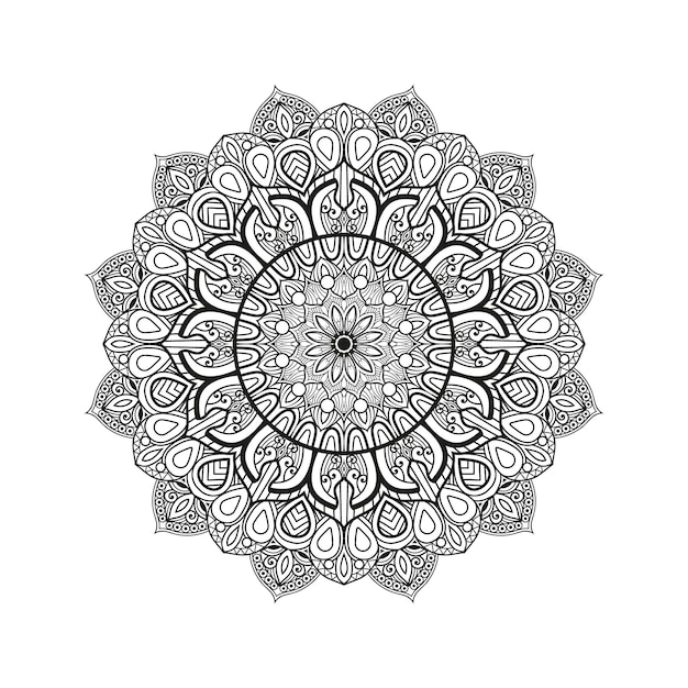 Mandala decorativa para Mehndi, boda, tatuaje, islam. Patrón dibujado a mano. Página del libro para colorear.