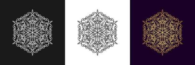 Mandala decorativa y patrón para Mehndi, boda, islam. Esboza la página del libro de colorear de mandalas.