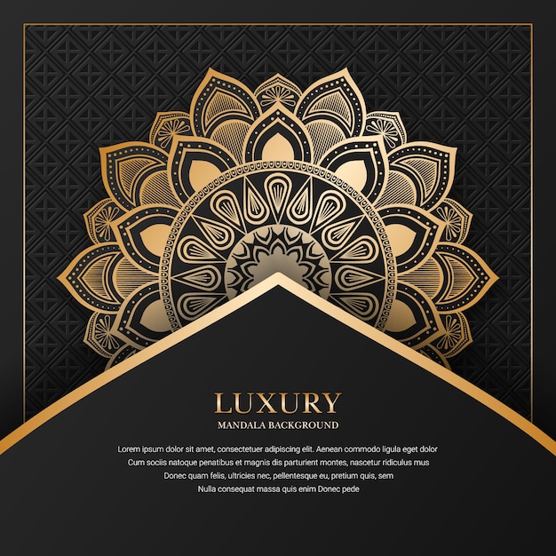 Mandala decorativo oriental de lujo con fondo de color dorado y negro