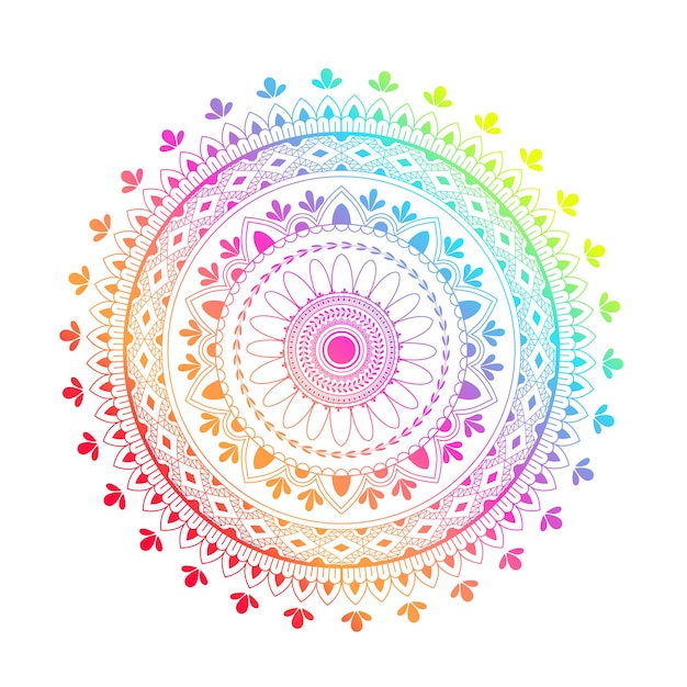Mandala degradado redondo sobre fondo blanco aislado. Mandala de boho de vector en colores verde y rosa. Mandala con motivos florales. Plantilla de yoga