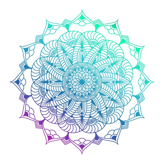 Vector mandala degradado de varios colores dibujado a mano con elementos florales hermoso adorno de garabato colorido vintage mosaico étnico oriental vector contorno boceto ilustración aislado sobre fondo blanco