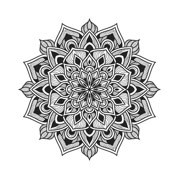 Mandala dibujado a mano en color blanco y negro