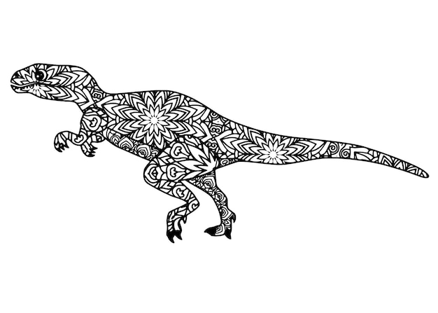Mandala de dinosaurios para colorear para niños y adultos premium vector