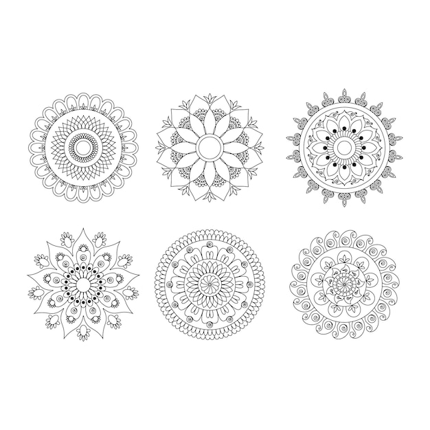 mandala diseño conjunto contorno mandala línea arte vector