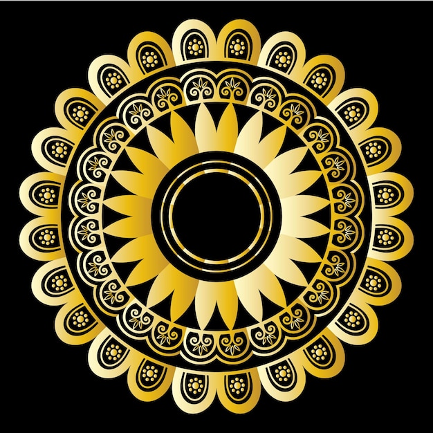 Vector mandala dorada de arte fácil en fondo negro