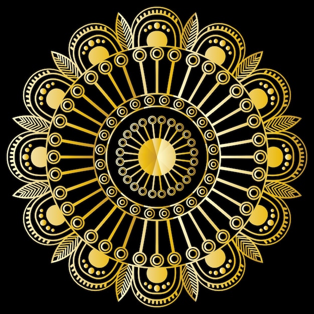 Mandala dorada de arte fácil en fondo negro