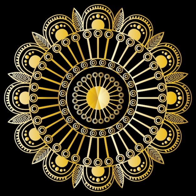 Vector mandala dorada de arte fácil en fondo negro