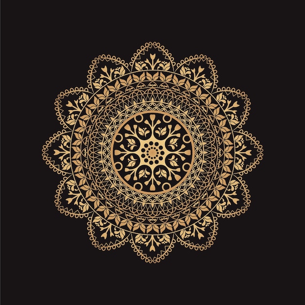 Mandala dorada decorativa sobre un fondo negro