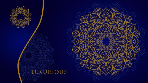 mandala dorada con fondo azul lujoso para web o elemento de diseño vectorial de impresión