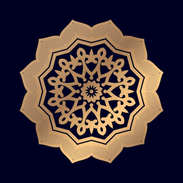 Mandala dorada sobre un fondo azul oscuro.