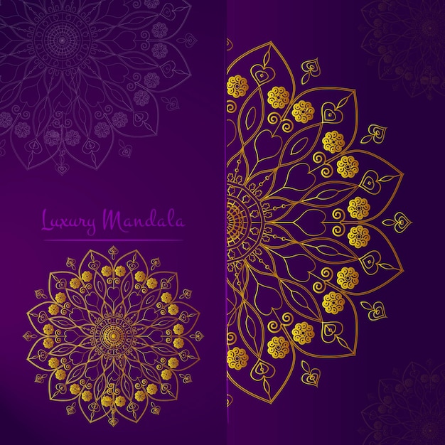 Mandala dorada vectorial sobre fondo púrpura