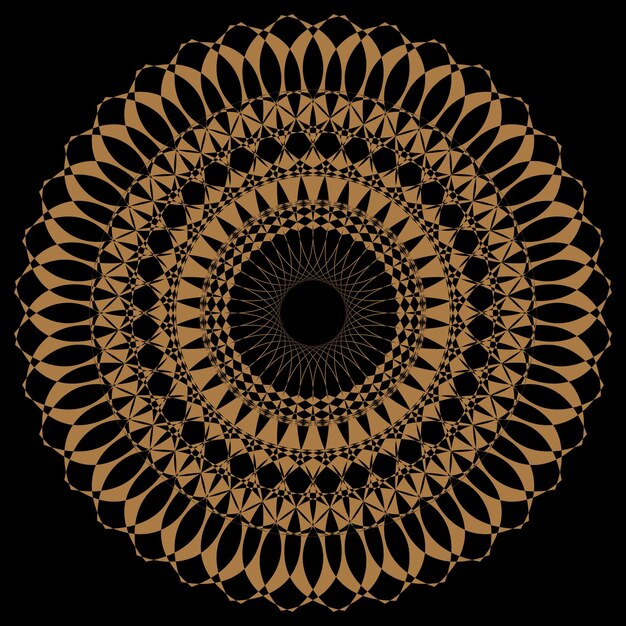 Un mandala dorado y negro con un diseño dorado en la parte inferior.