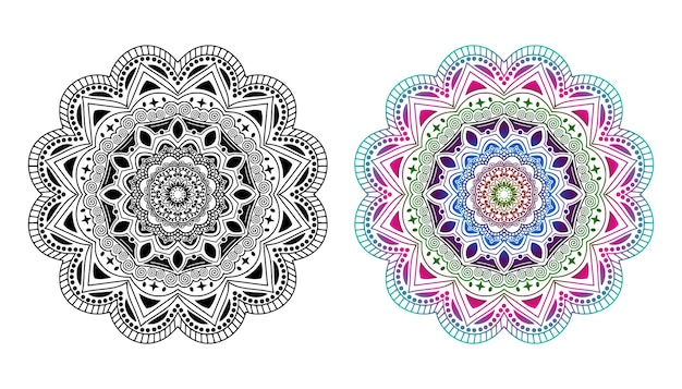 Mandala. Elemento decorativo vintage. Mandala en colores del arco iris. Mandala con motivo floral. Plantillas de yoga